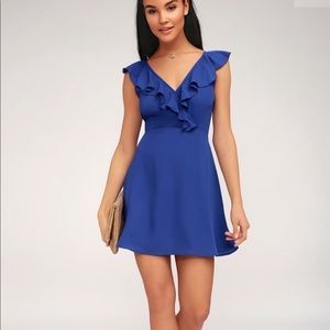 Lulus blue ruffled backless dress, size large